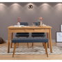 Hanah Home Juego de Mesa y Sillas con Banco Costa Atlantic-Navy Blue Pino Atlántico y Azul Marino Tablero Melamina Madera Lino 120x77x75cm Mesa